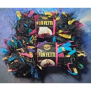 Lion Brand Fun Fetti Yarn Eye Lash Rainbow Black #254 46 yds 2 Skeins New
